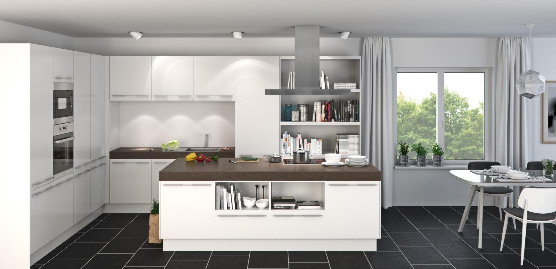 Ganz neue Möglichkeiten, z.B. mit einer Kücheninsel, an der viele gemeinsam werkeln können ...