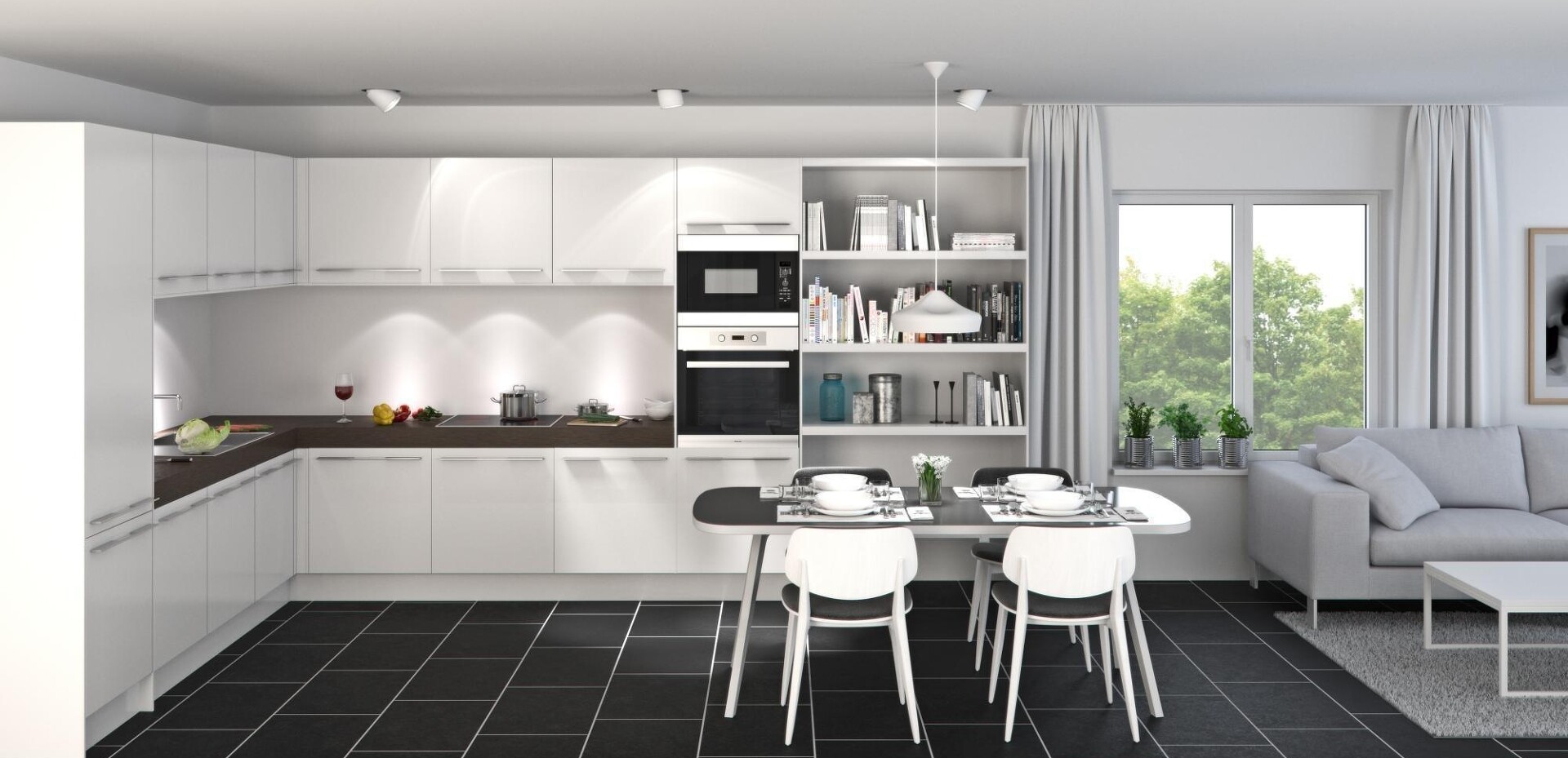 Alternativ rückt der Esstisch ins Zentrum der Küche und das gemütliche Wohnzimmer ganz nah daran ... – Na? Haben wir Sie auf neue Ideen und vielleicht auf den Geschmack gebracht? (-: